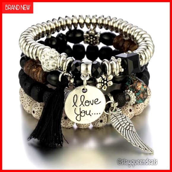 Cat Ear Hat Fingerless Gloves Stackable Bracelets Grunge Emo Set main image 4